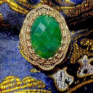 STERLING SILVER FILIGREE RING Green Jade Stone